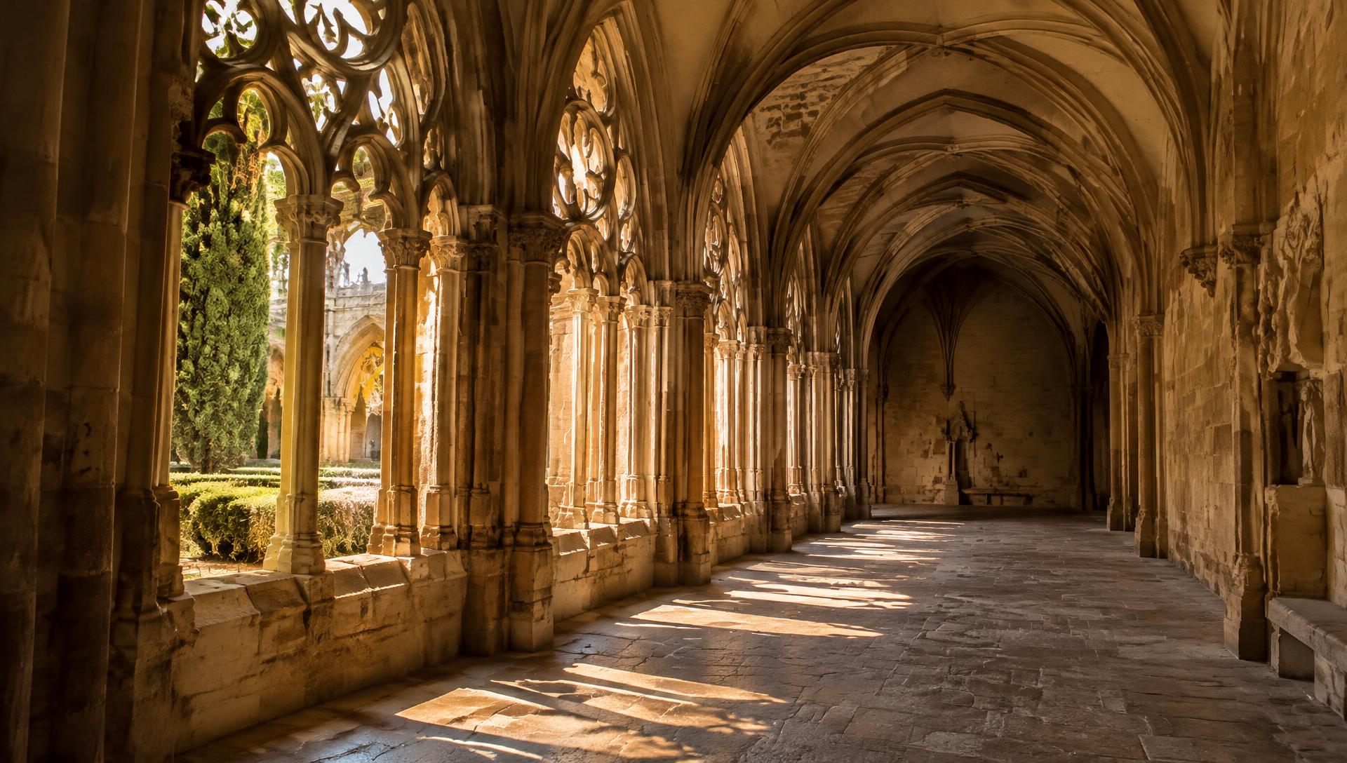 Sunlit stone cloister